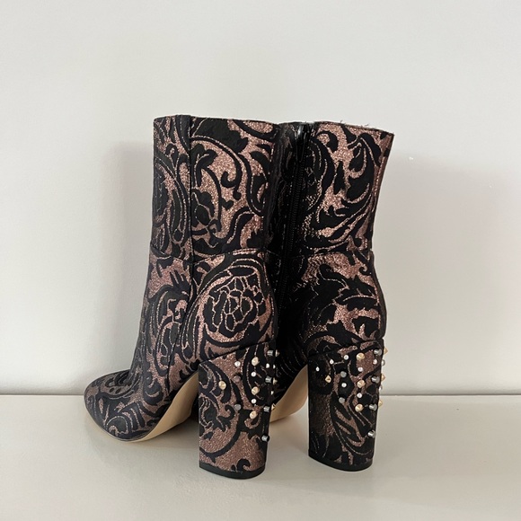 Printed Block Heeled Ankle Bootie with Studs - Picture 2 of 4